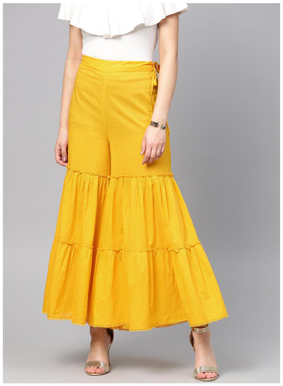 

Juniper Yellow Embellished Flared Palazzo