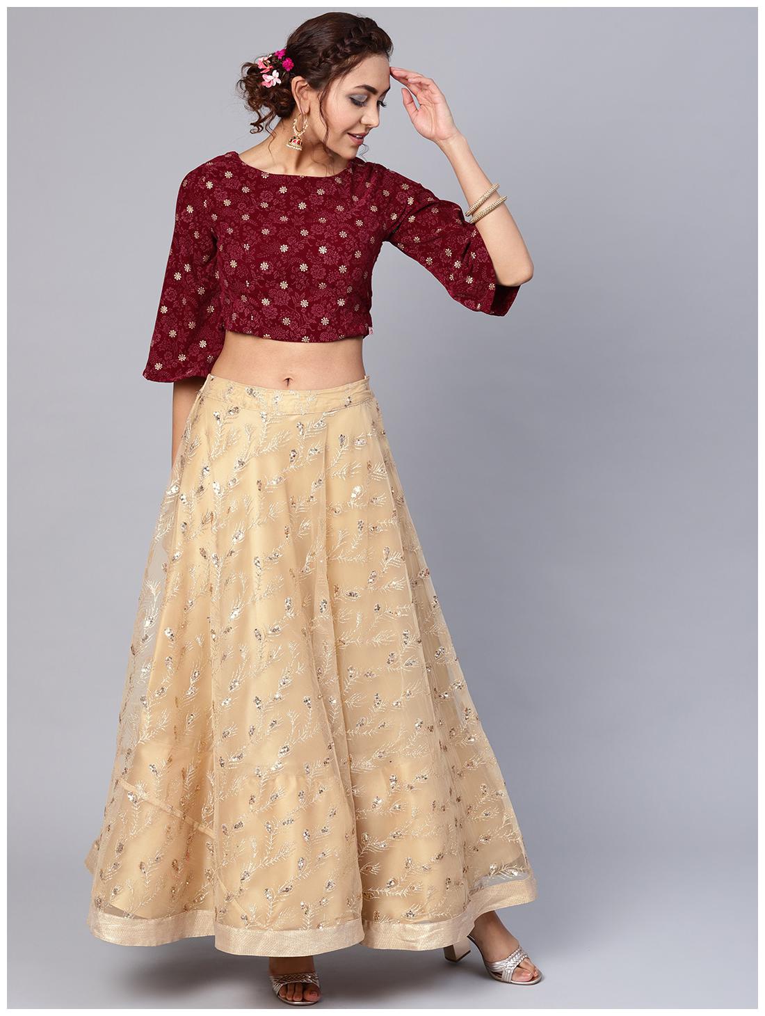 

Juniper Embroidered Stiched Net Choli Lehenga Gold