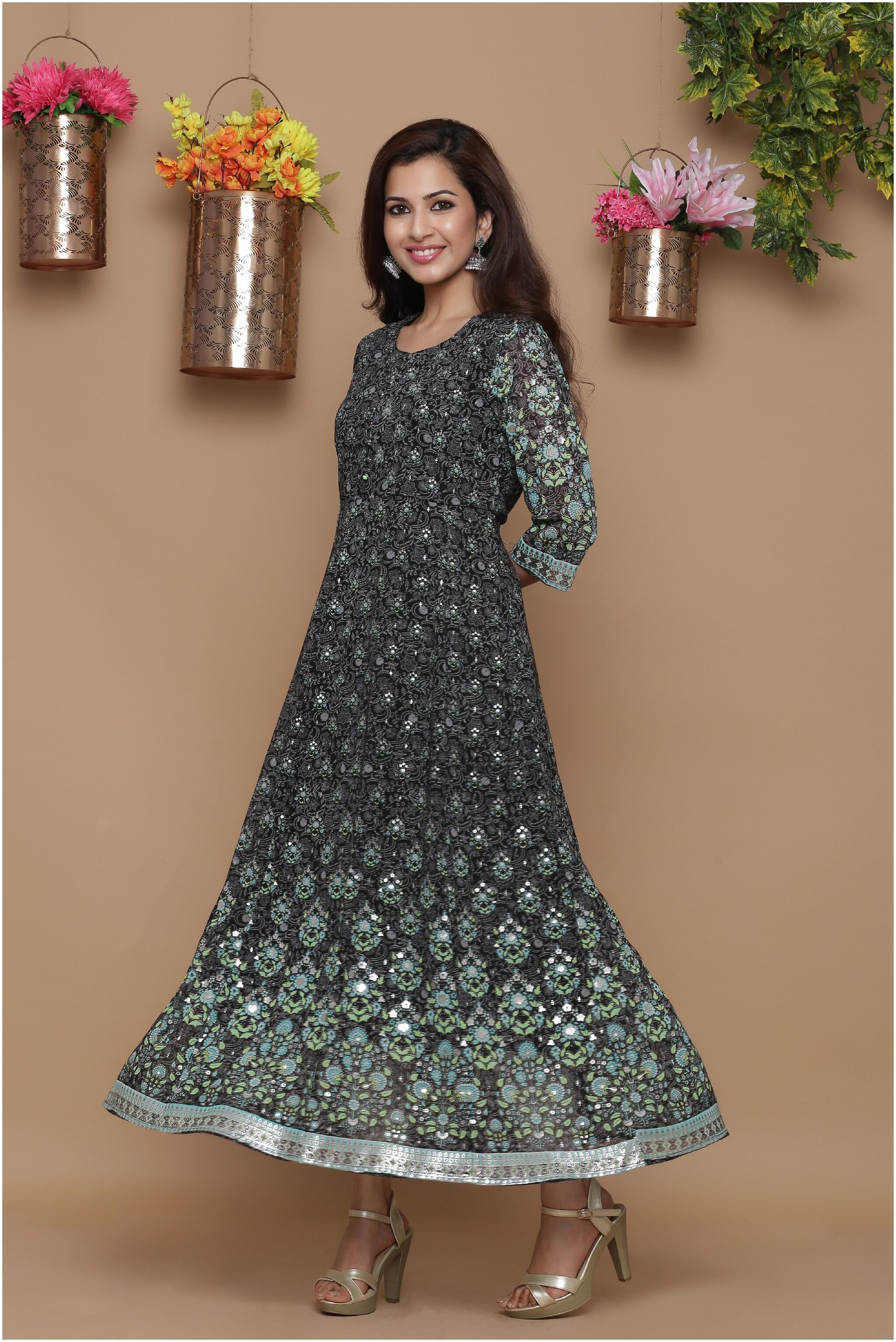 

Juniper Georgette Ethnic Motifs Black Kurti For Women