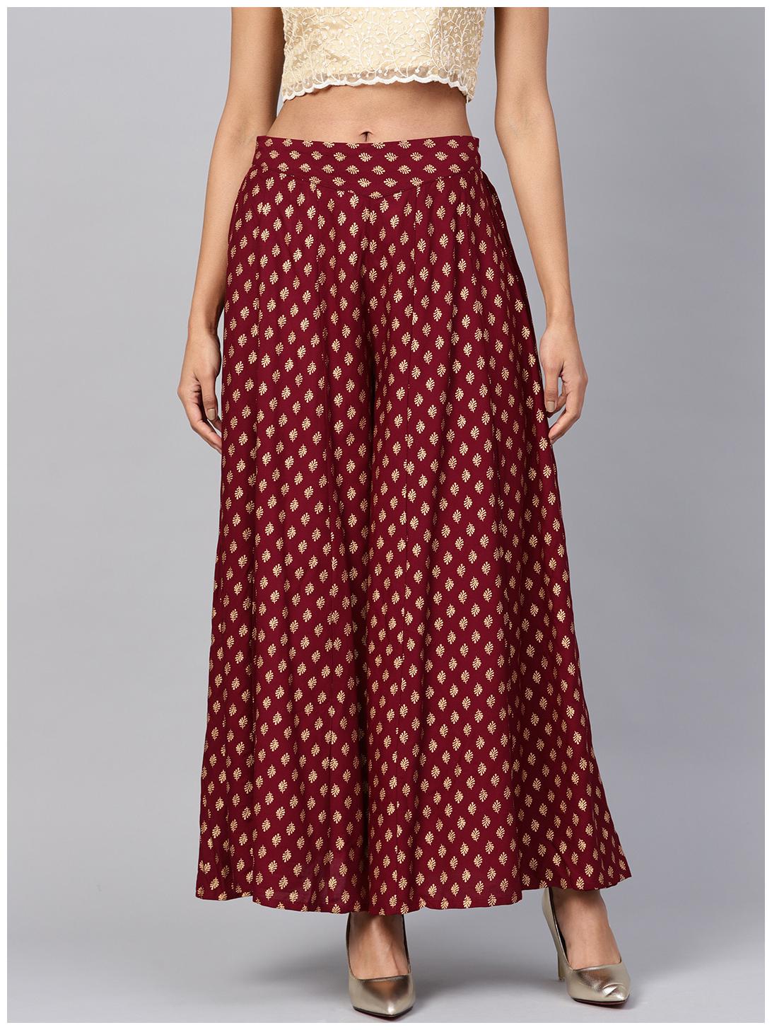 

Juniper Maroon Floral Flared Palazzo