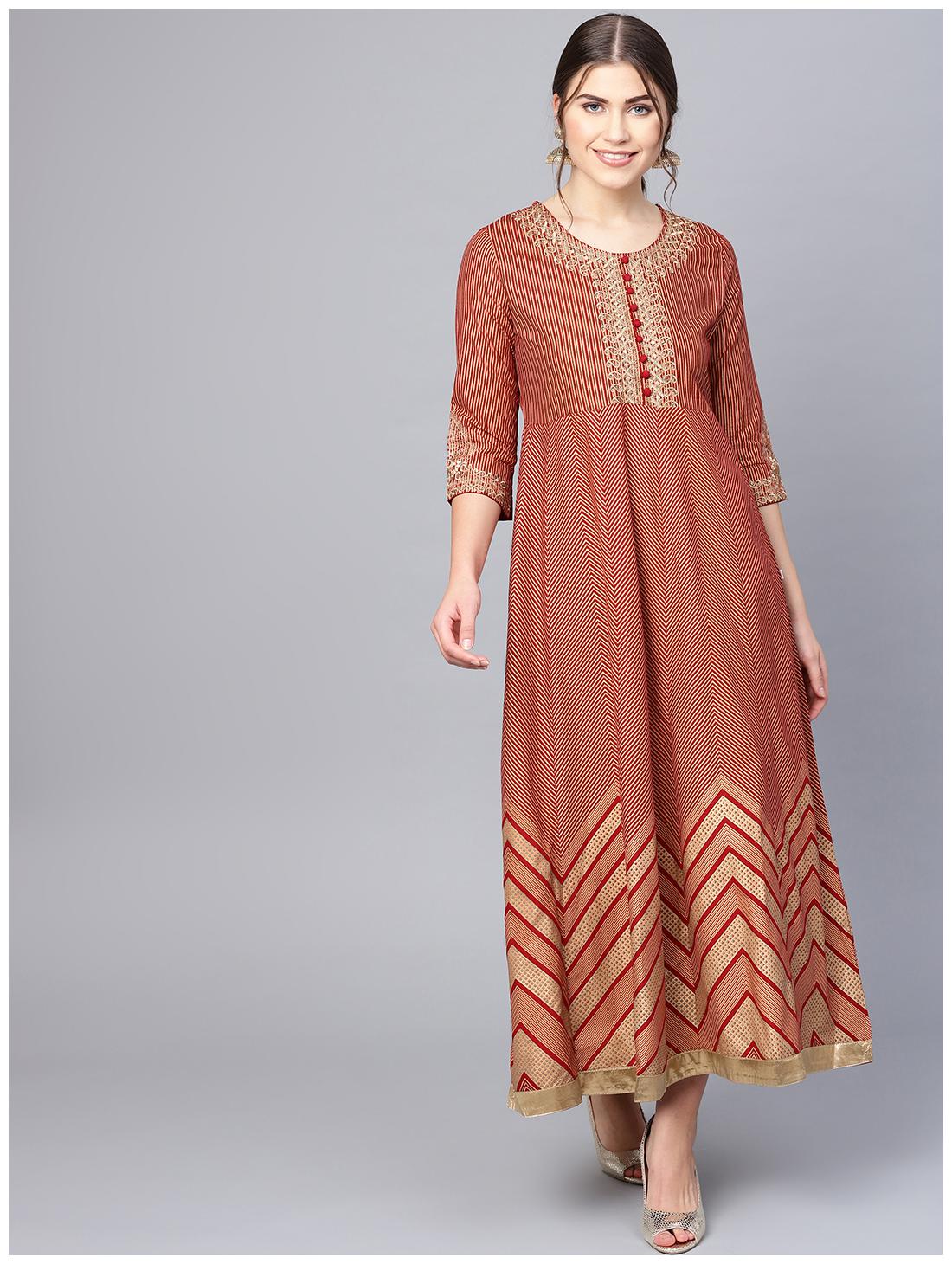 

Juniper Maroon Rayon Printed Anarkali Kurta Dress