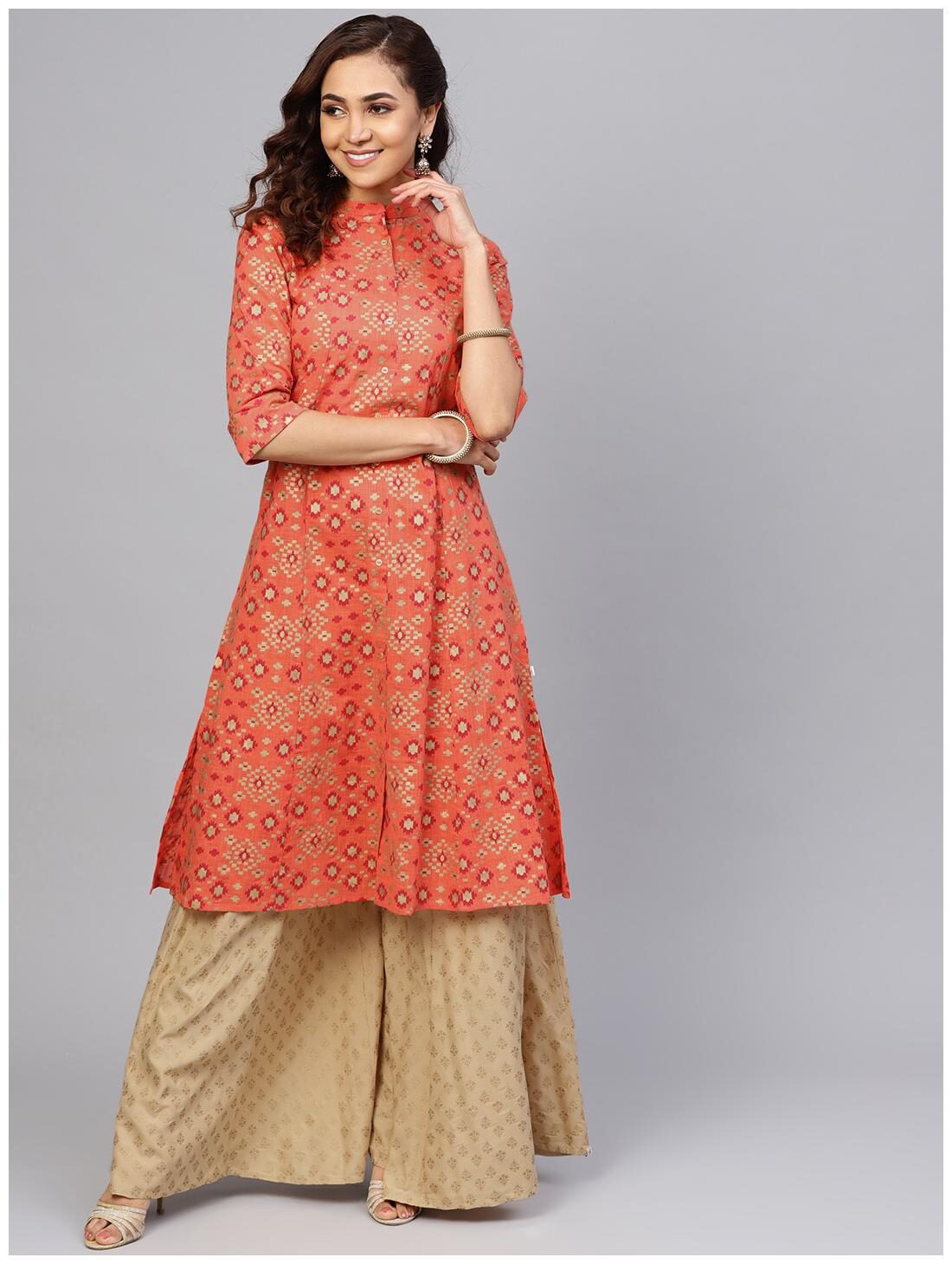 

Juniper Orange Cotton Printed A-line Kurta