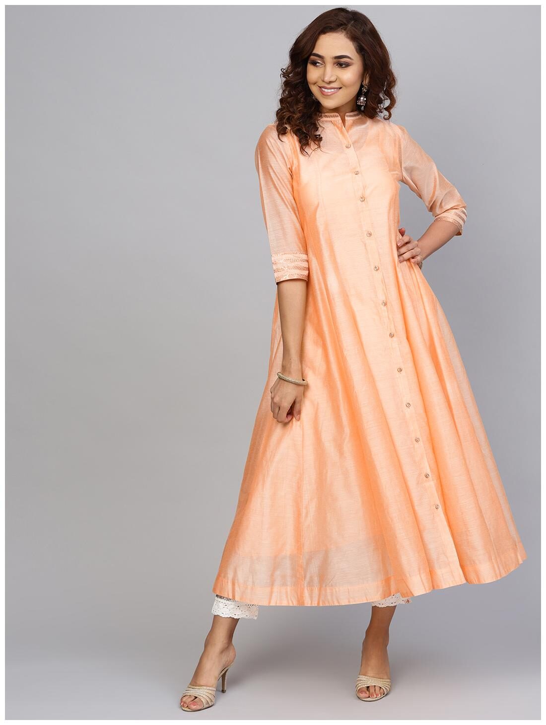 

Juniper Women Peach Solid Layered Kurta