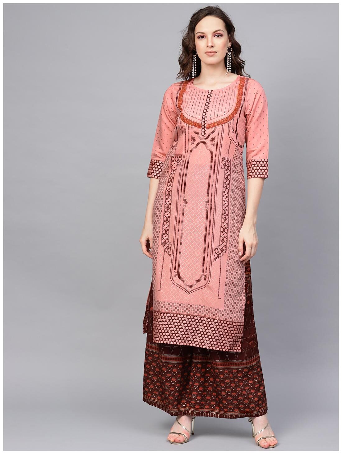 

Juniper Pink Chanderi Embellished Straight Kurta Palazzo Set