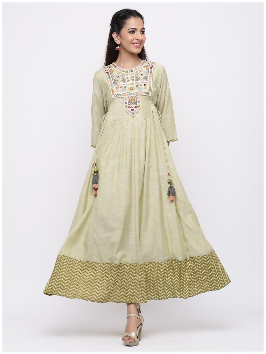 

Juniper Polyester Blend Embroidered Green Kurti For Women