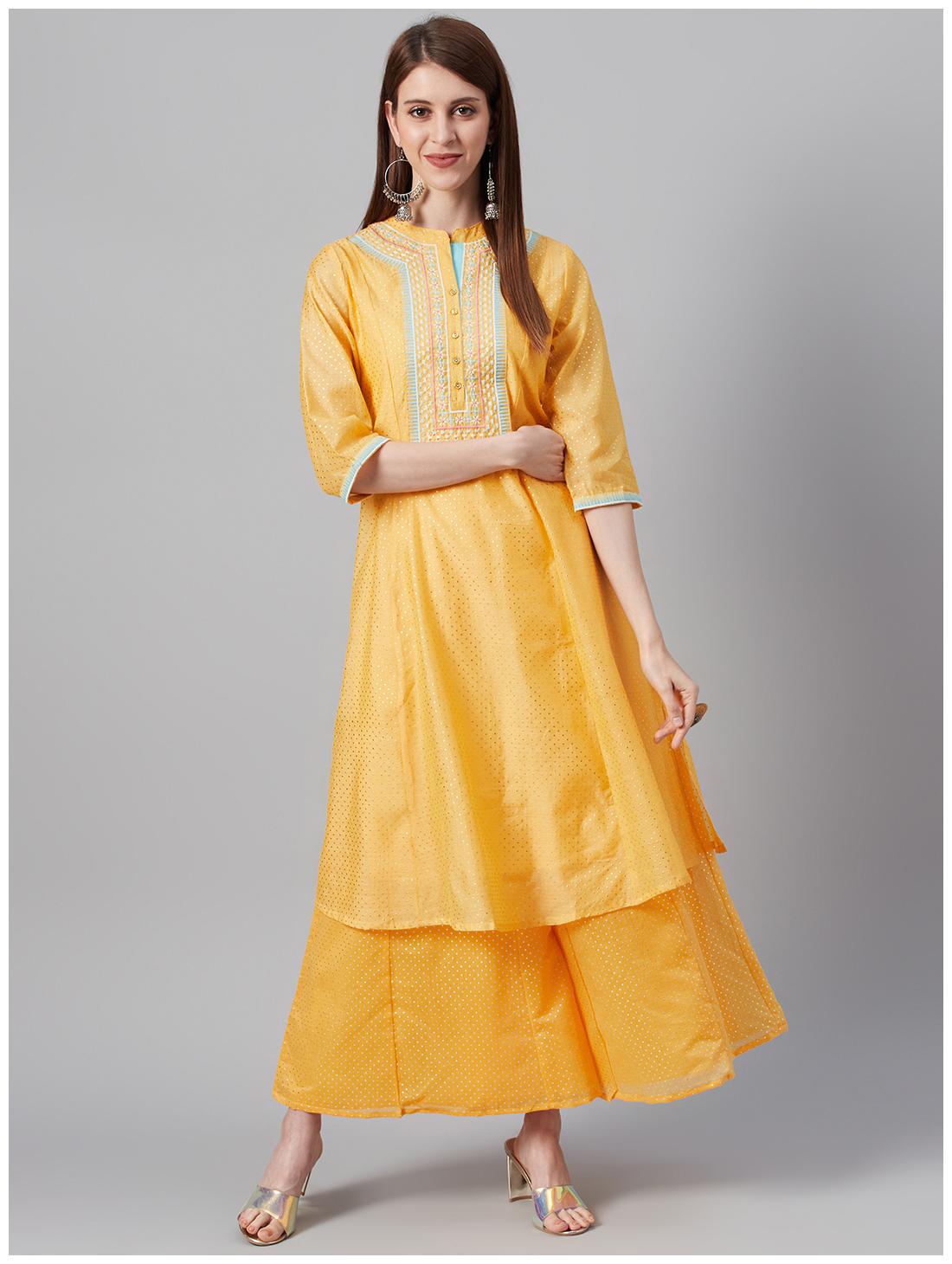 

Juniper Raw Silk Polka Dots Yellow Color Kurta For Women