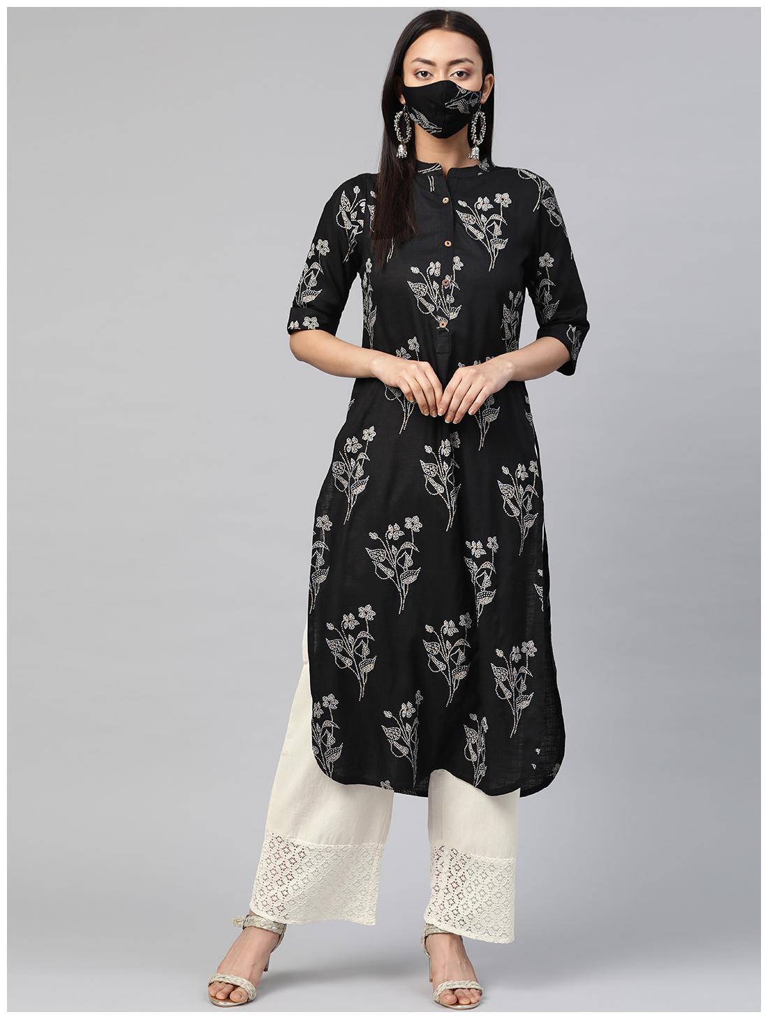 

Juniper Women Black Floral Straight Kurta