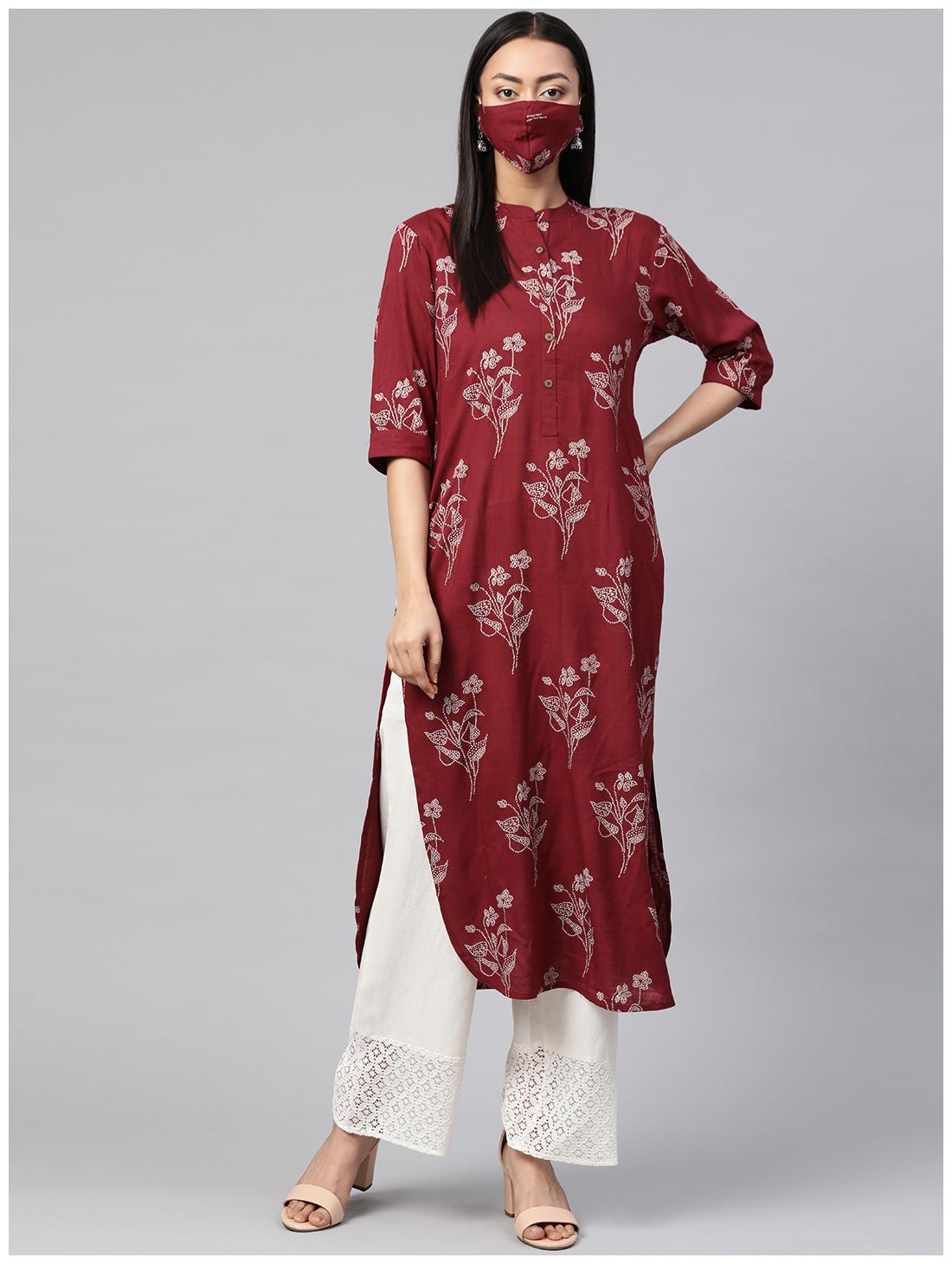 

Juniper Women Maroon Floral Straight Kurta