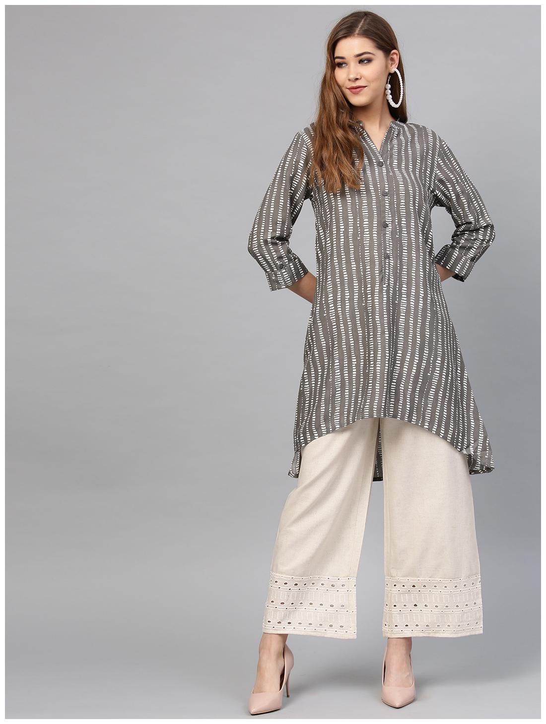 

Juniper Women Grey Striped Assymetrical Kurta