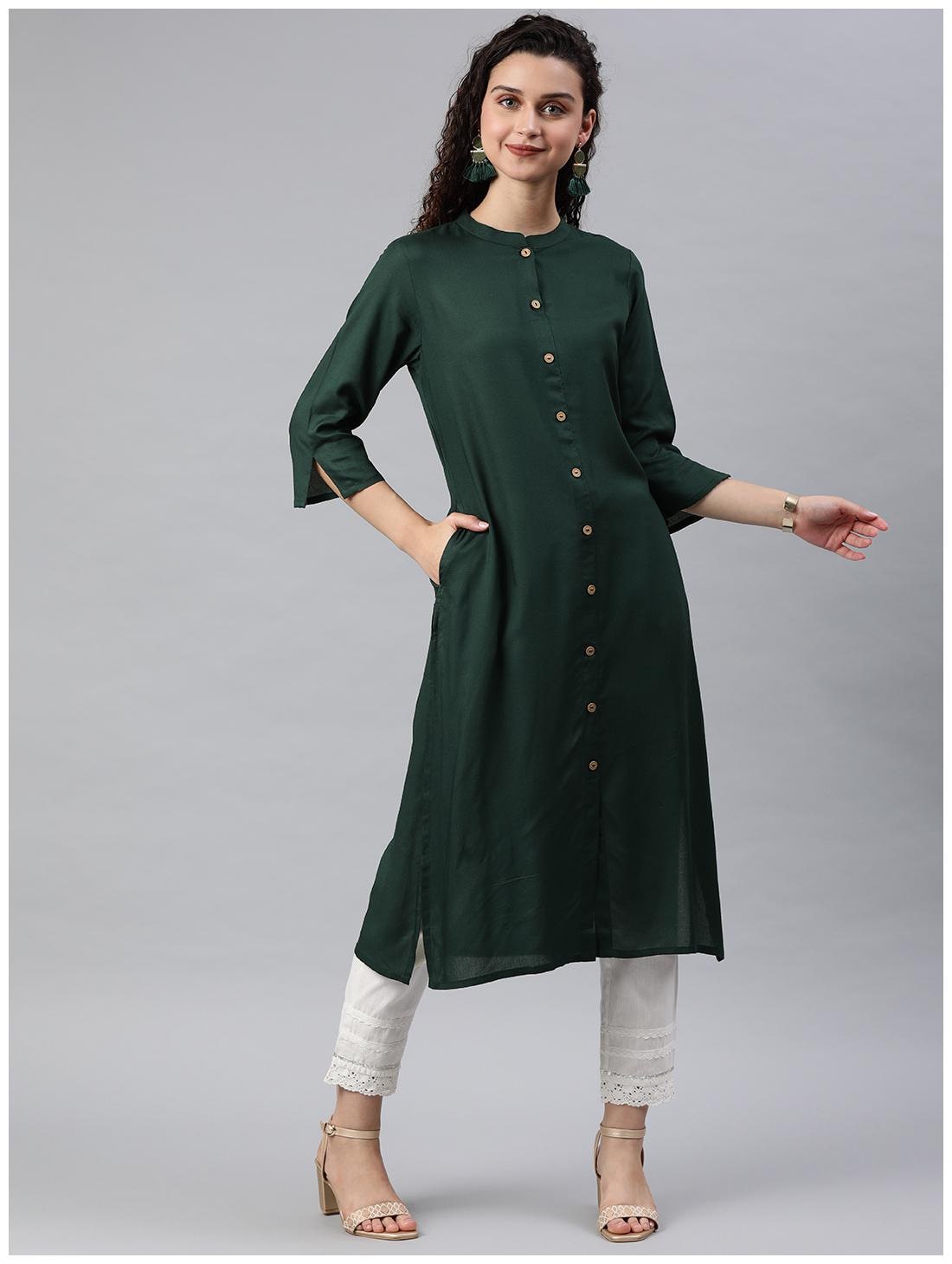 

Juniper Rayon Casual Women Kurta Green