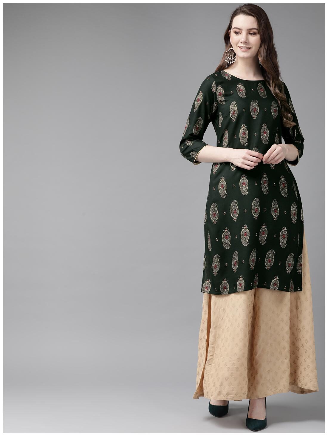 

Juniper Women Green Ethnic Motifs Straight Kurta