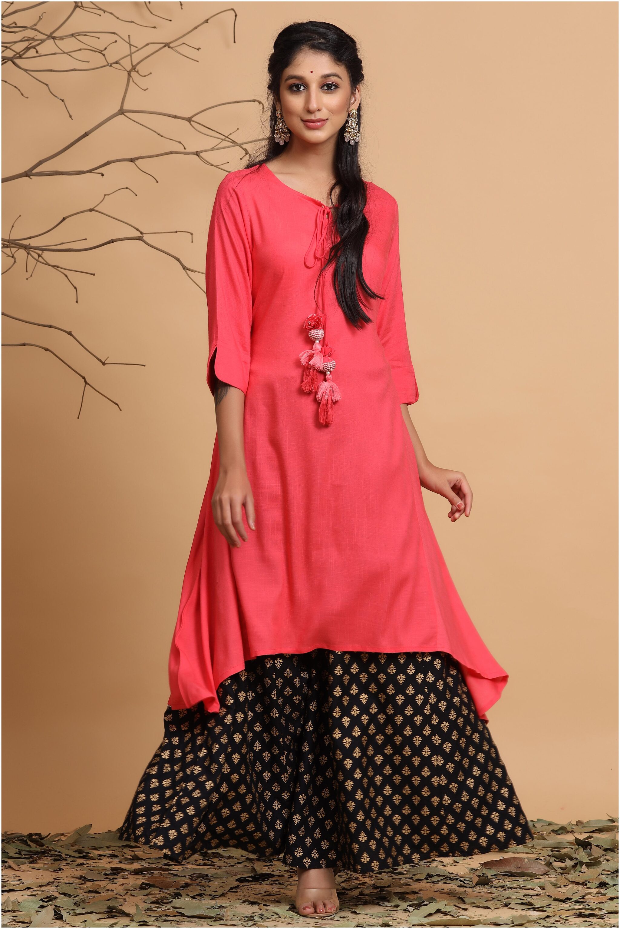 

Juniper Women Pink Solid Assymetrical Kurta