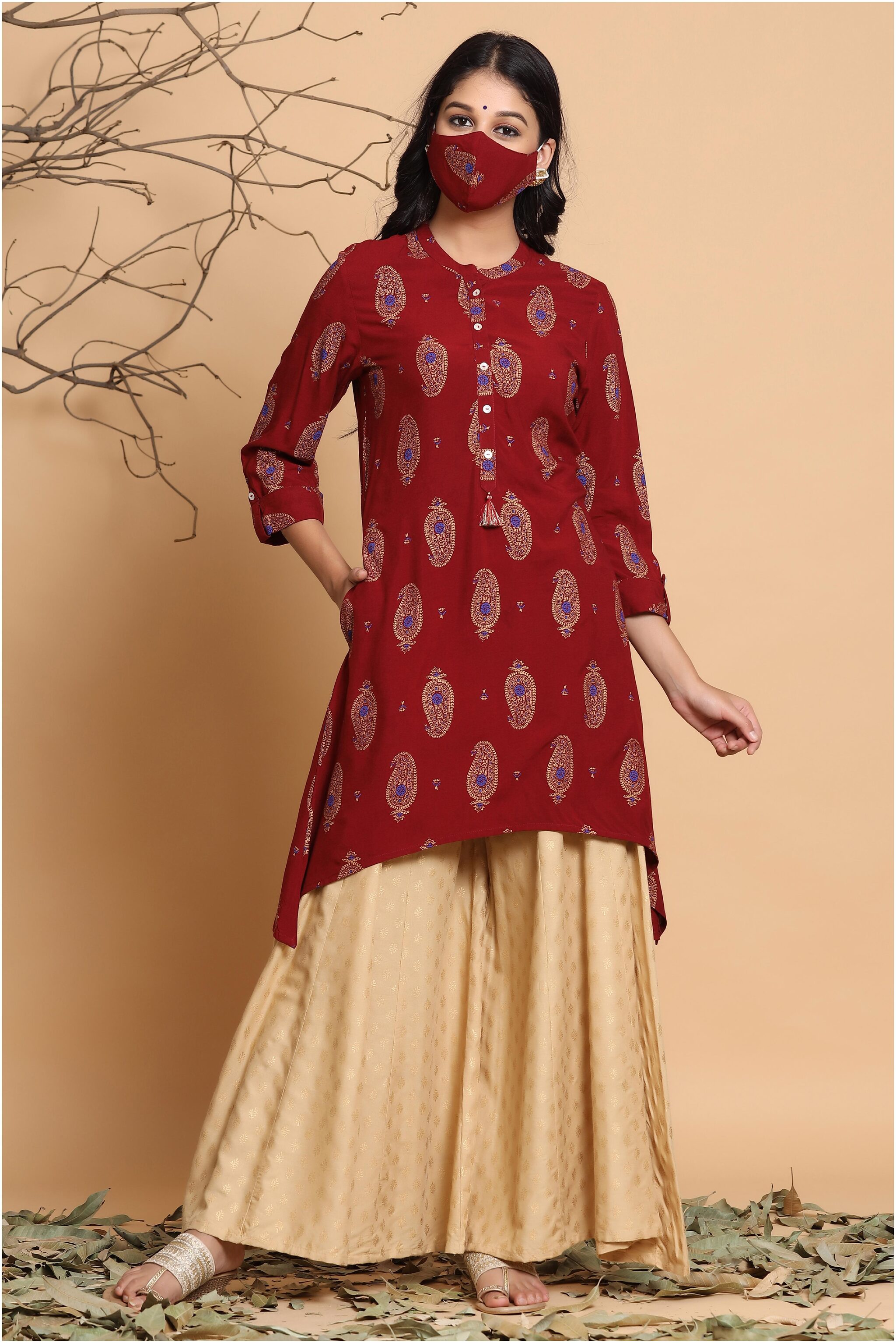 

Juniper Women Maroon Printed Assymetrical Kurta