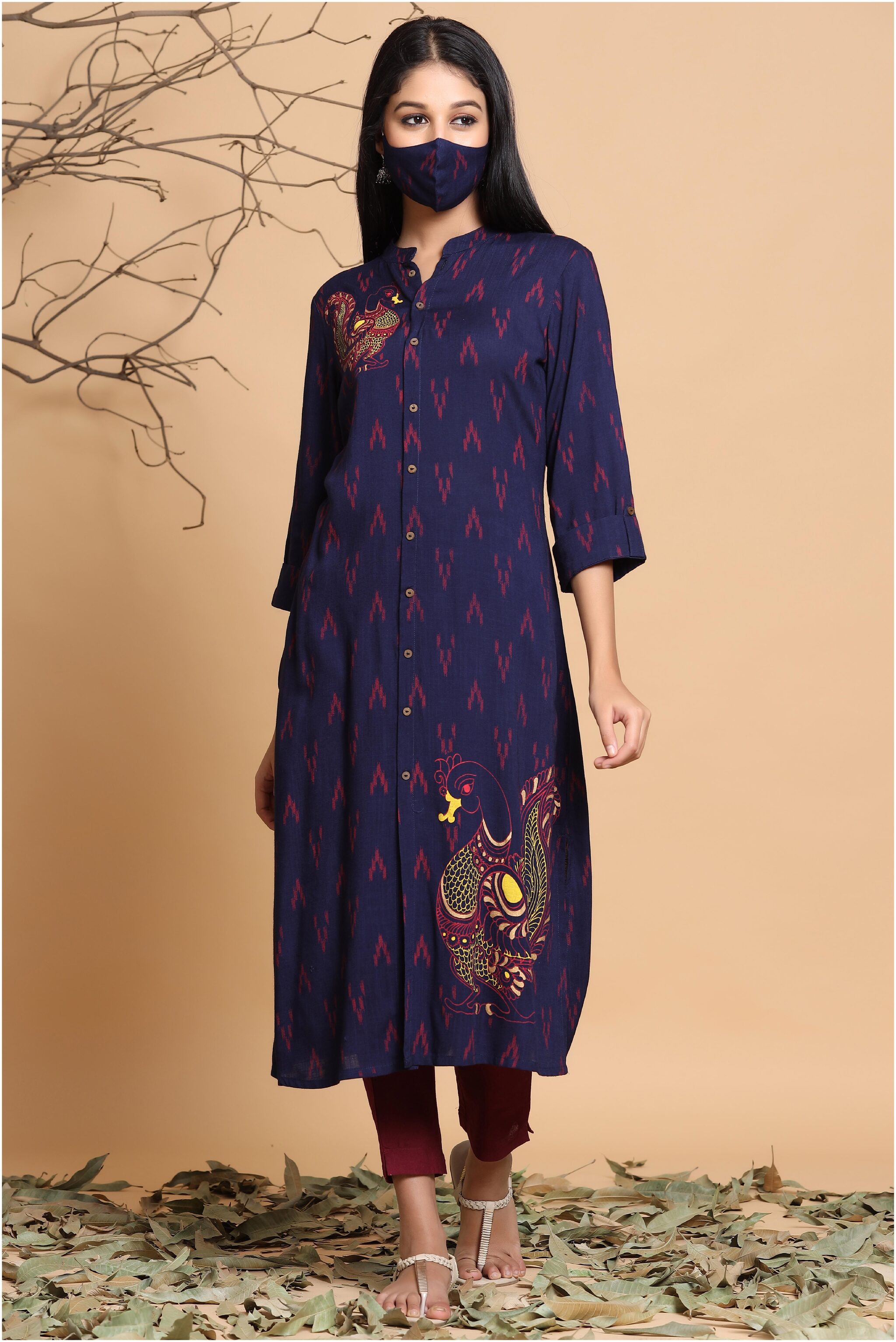 

Juniper Rayon Navy Blue Printed Kurta For Women