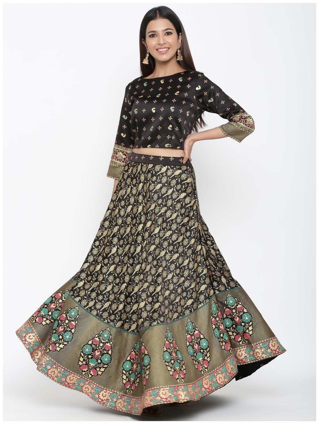 

Juniper Satin Black Lehenga Blouse For Women