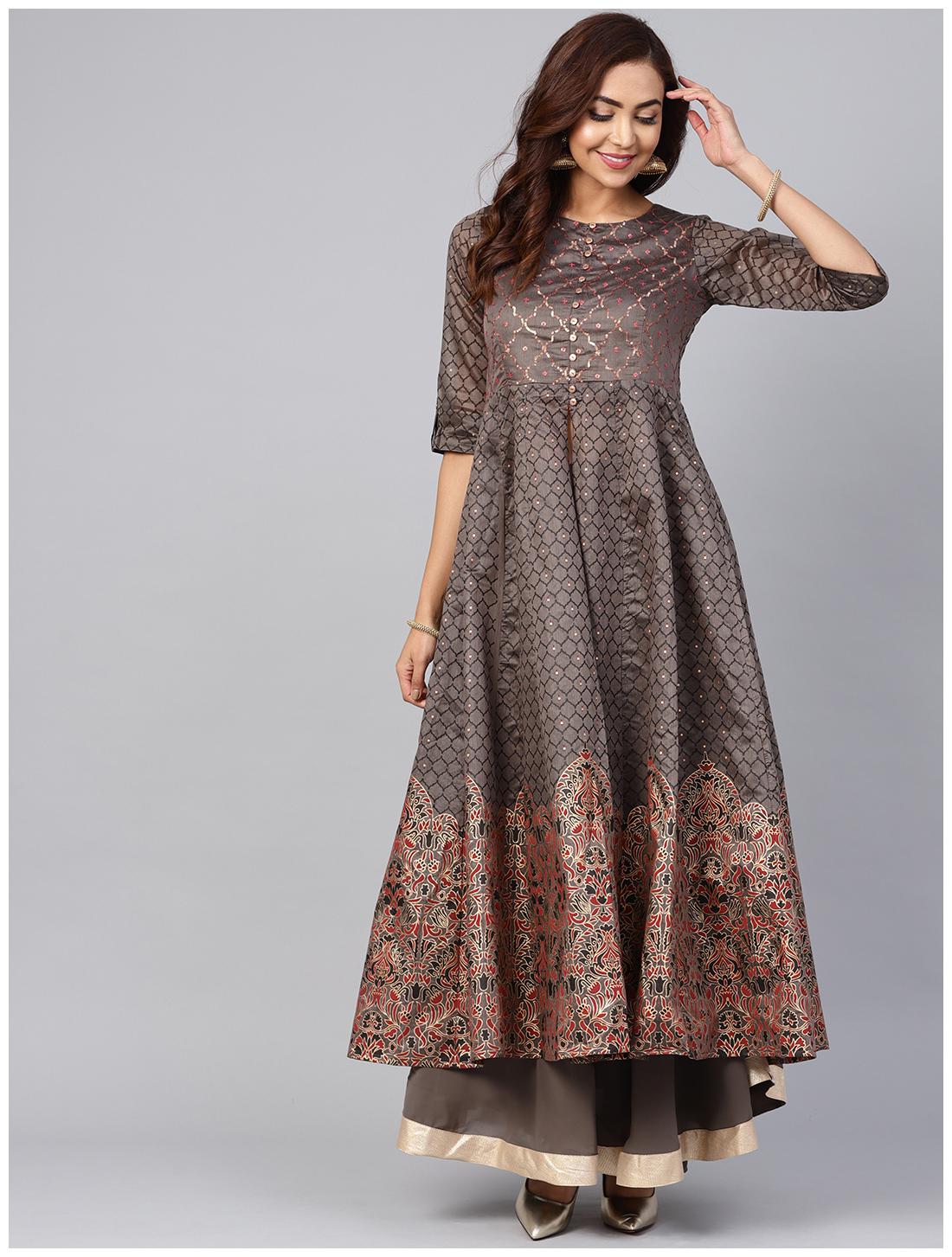 

Juniper Silk A-Line Kurta With Skirt Grey