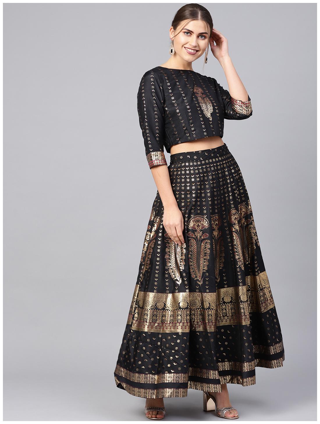 

Juniper Silk Flared Stiched Choli Lehenga Black