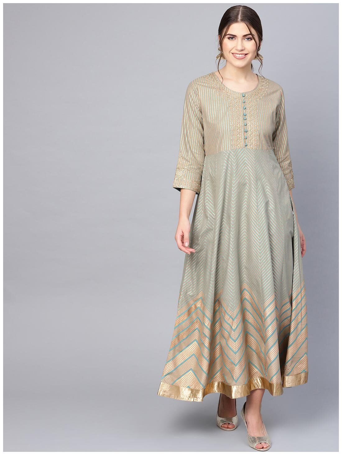 

Juniper Turquoise Rayon Printed Anarkali Kurta Dress