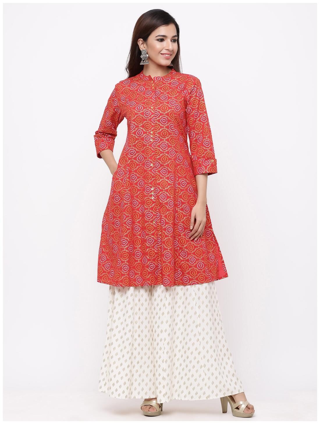 

Juniper Viscose Rayon Ethnic Motifs Red Kurti For Women