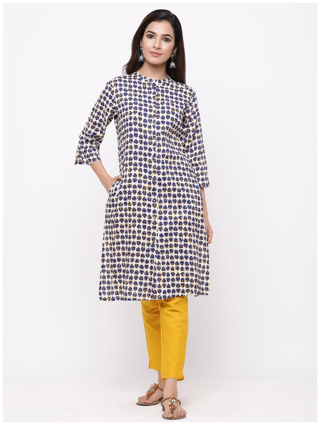 

Juniper Viscose Rayon Ethnic Motifs Cream Kurti For Women