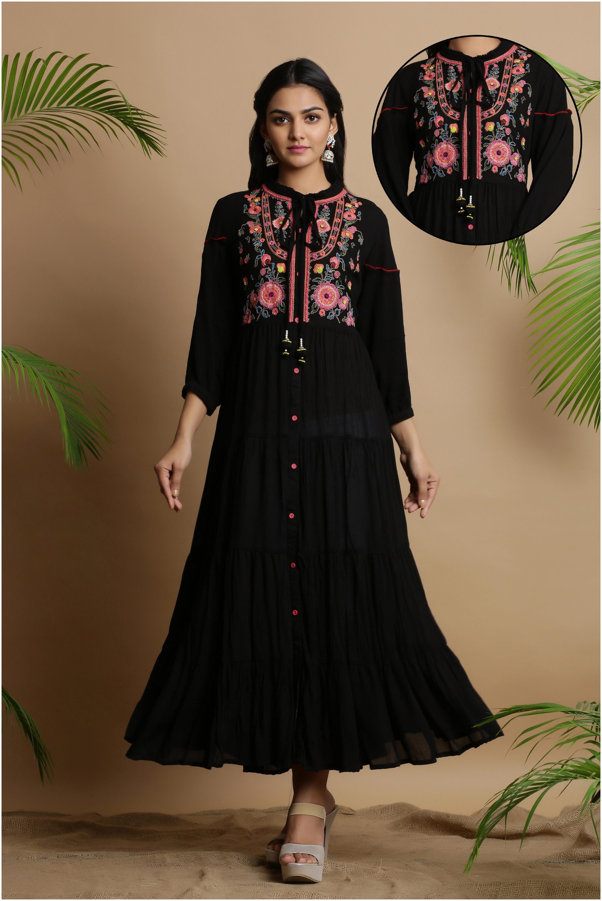 

Juniper Viscose Rayon Embroidered Black Kurti For Women