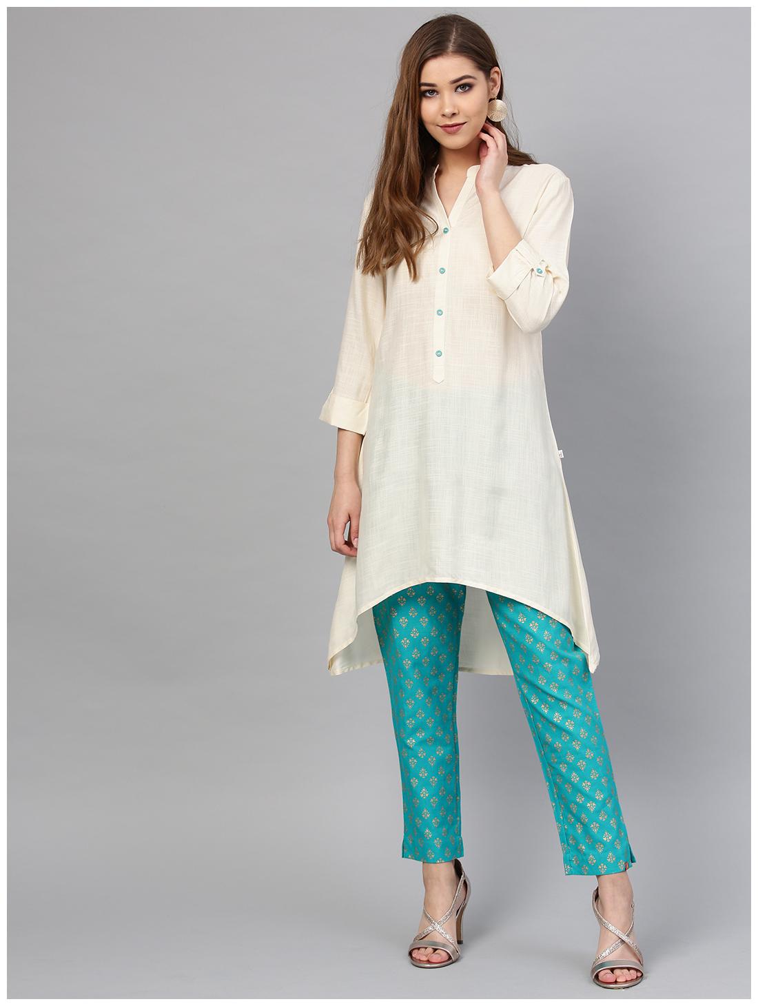 

Juniper Women Cream Solid Assymetrical Kurta