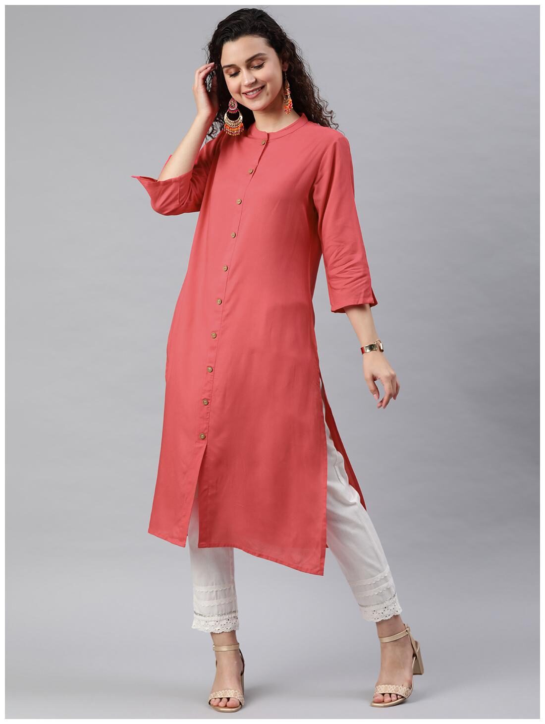 

Juniper Viscose Rayon Solid Red Kurti For Women
