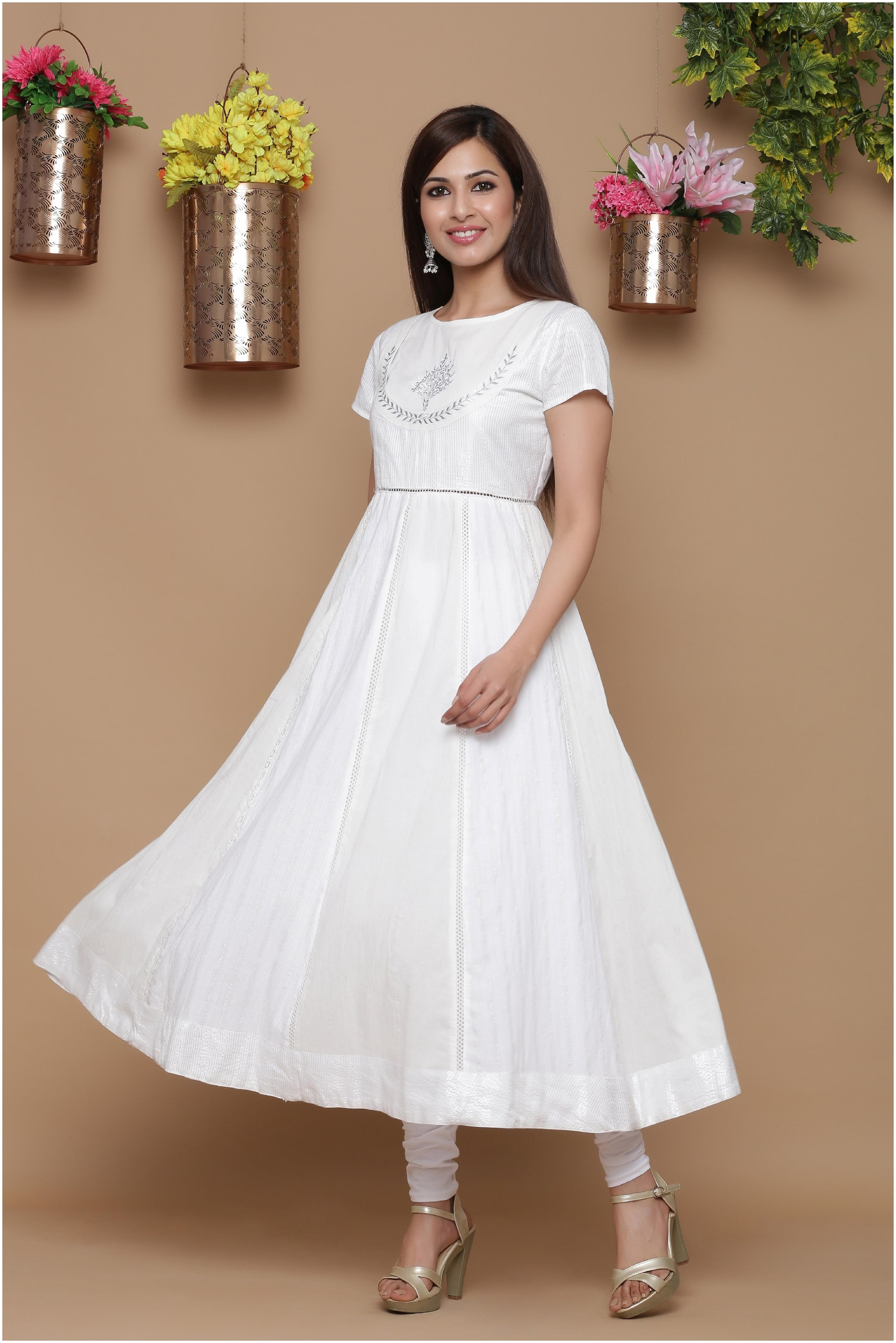 

Juniper Women White Embroidered Anarkali Kurta