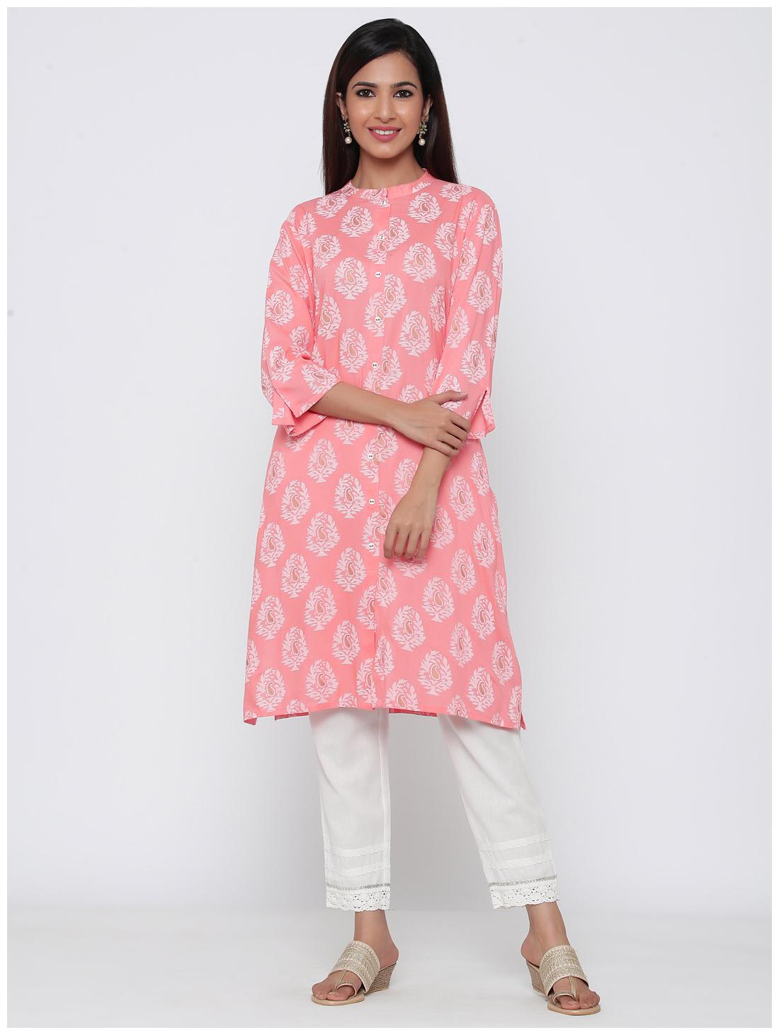 

Juniper Viscose Rayon Ethnic Motifs Peach Kurti For Women