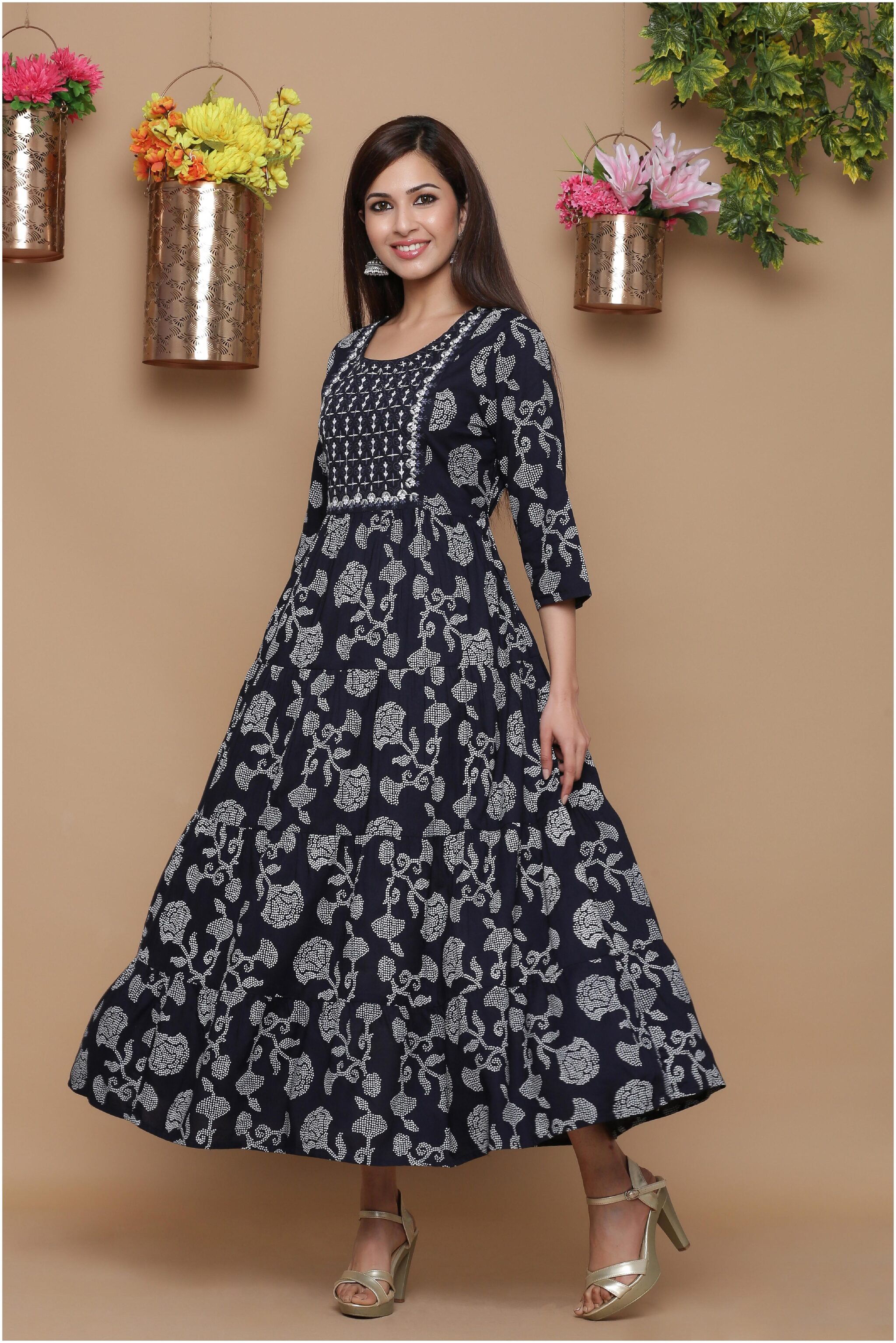 

Juniper Viscose Rayon Embroidered Navy Blue Kurti For Women