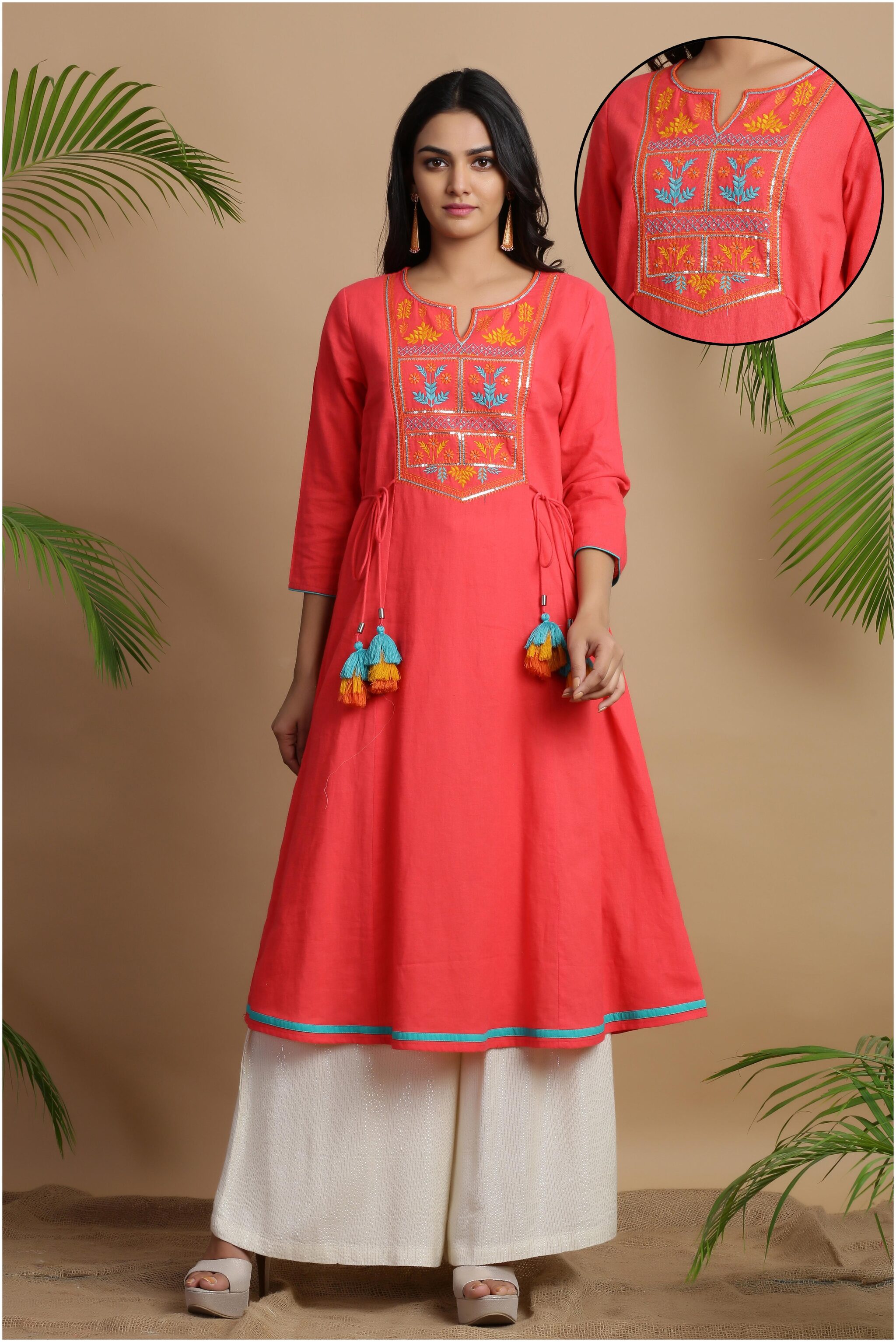 

Juniper Viscose Rayon Embroidered Red Kurti For Women