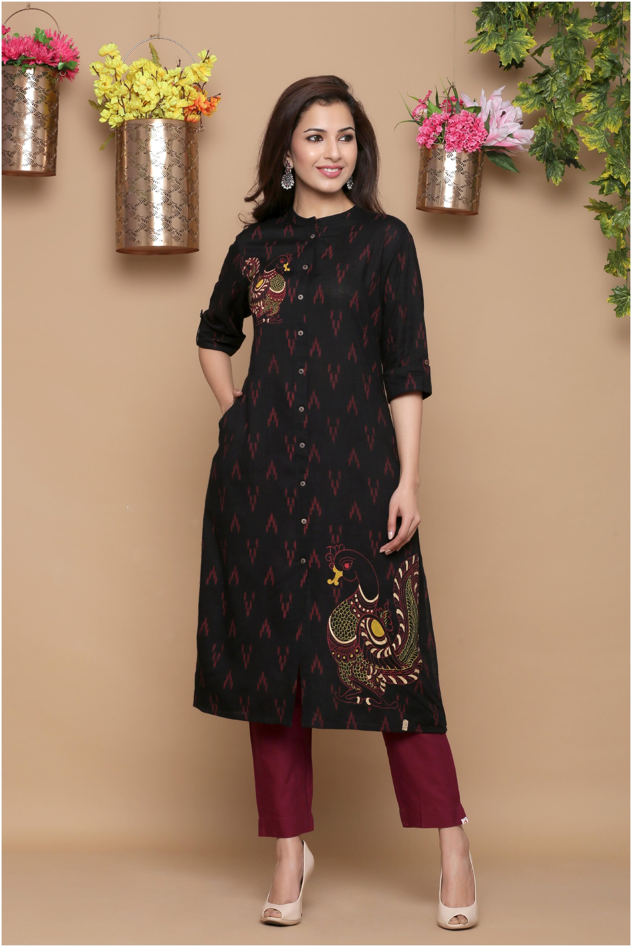 

Juniper Viscose Rayon Embroidered Black Kurti For Women