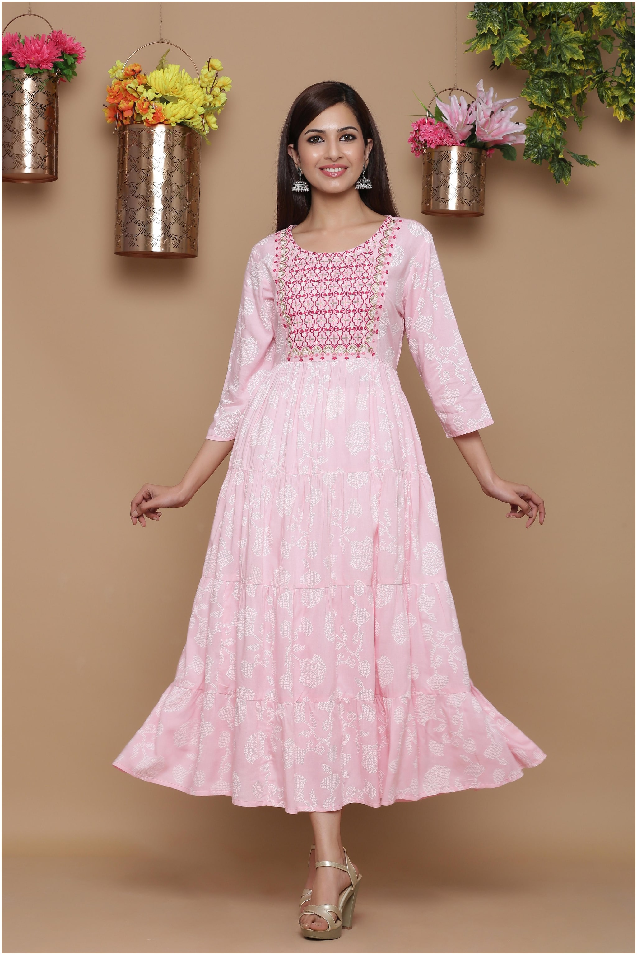 

Juniper Viscose Rayon Embroidered Pink Kurti For Women