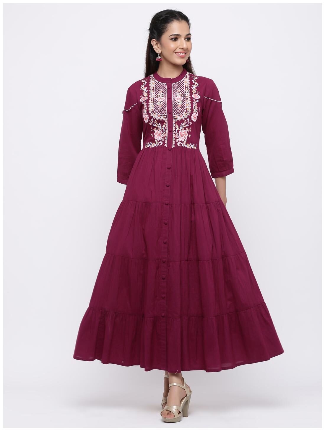 

Juniper Viscose Rayon Embroidered Wine Kurti For Women
