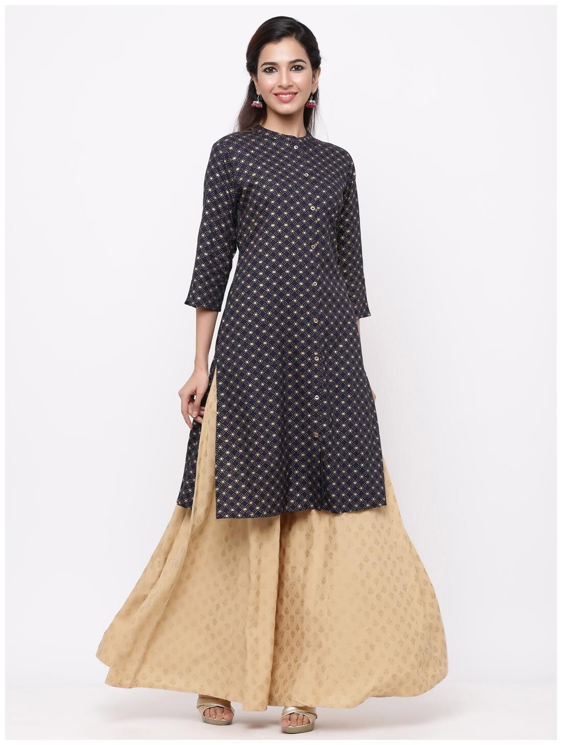 

Juniper Viscose Rayon Ethnic Motifs Navy Blue Kurti For Women