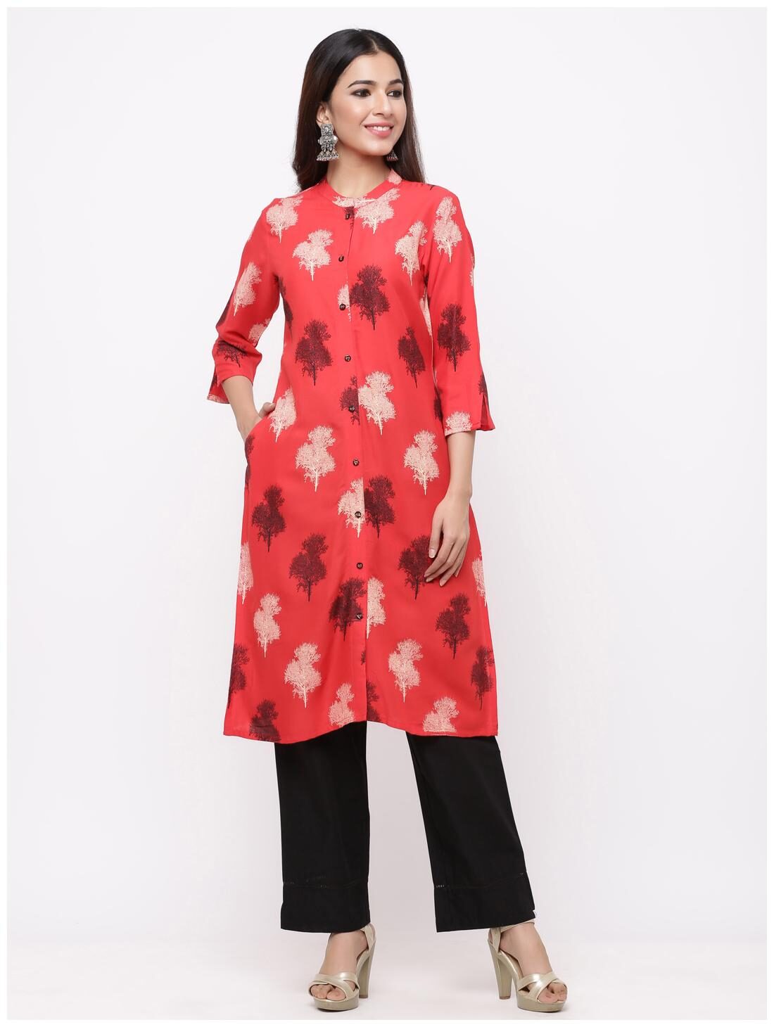 

Juniper Viscose Rayon Ethnic Motifs Red Kurti For Women