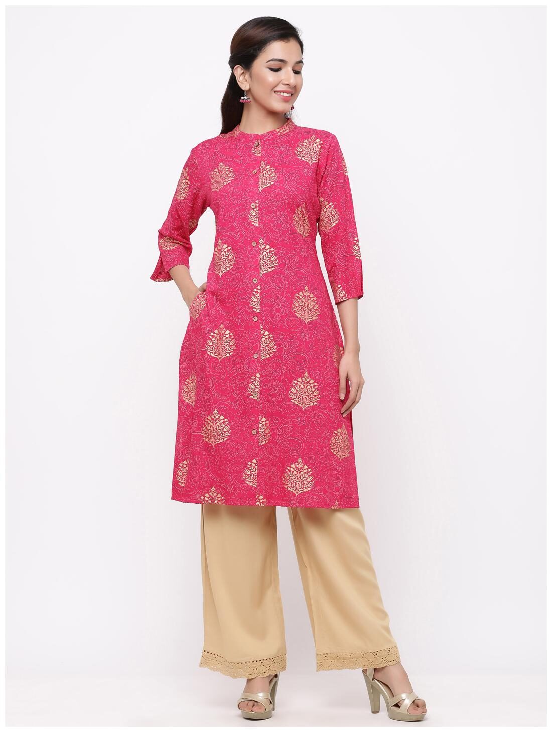 

Juniper Viscose Rayon Ethnic Motifs Pink Kurti For Women