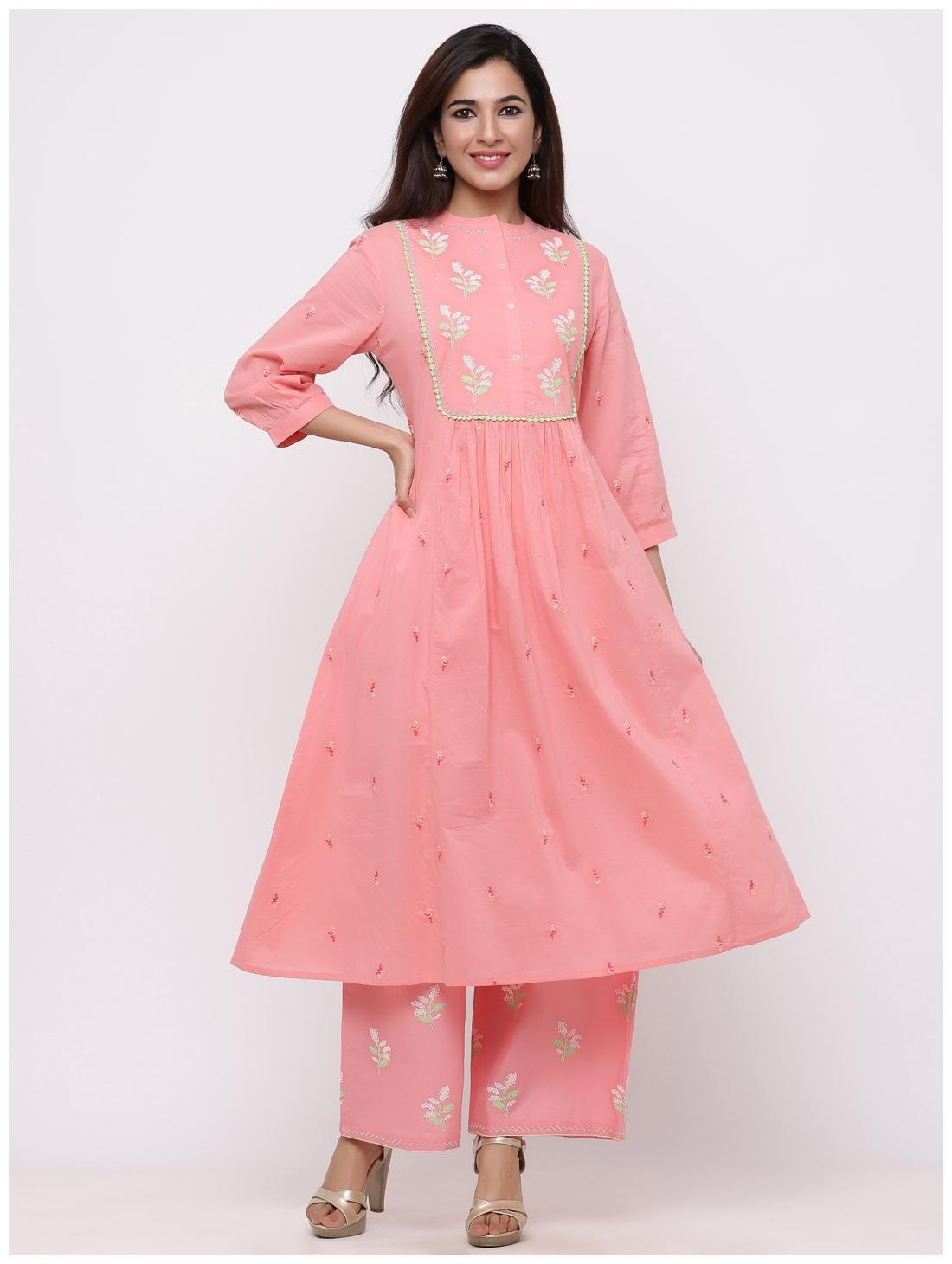 

Juniper Women Cotton Kurta Palazzo Set (Pink)