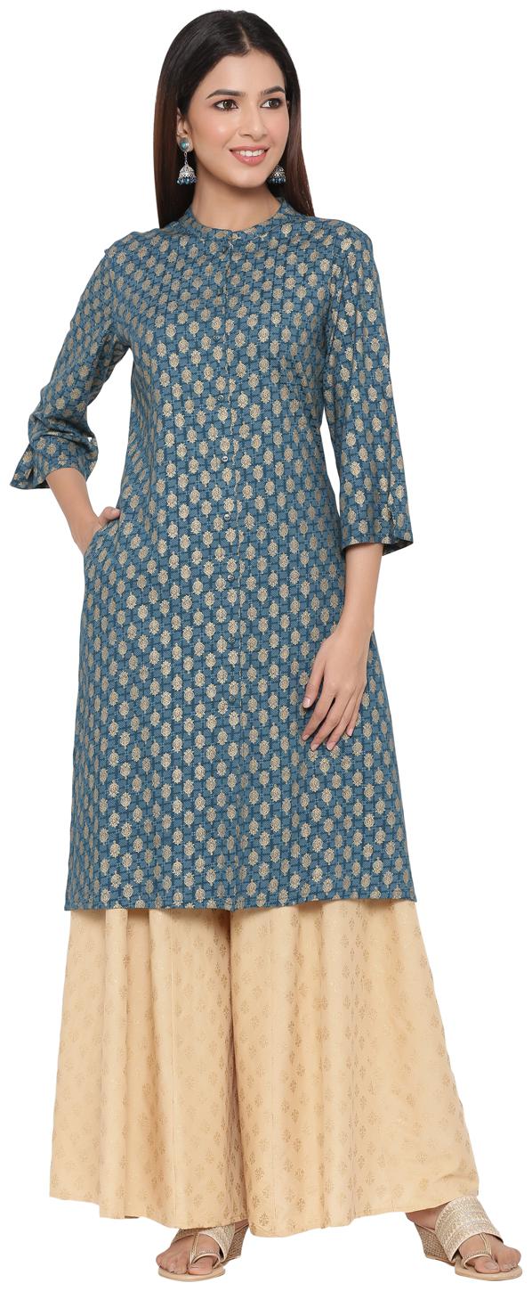 

Juniper Women Viscose Rayon Ethnic Motifs Blue Kurta