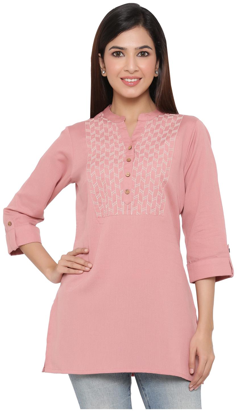 

Juniper Women Pink Embroidered Straight Kurti