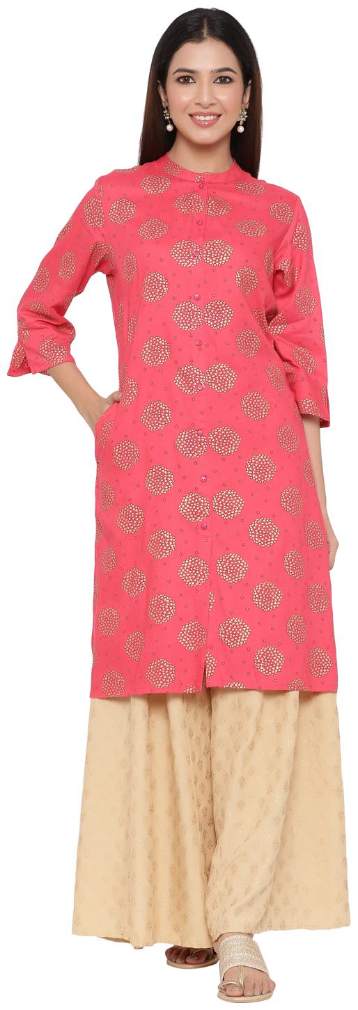 

Juniper Women Viscose Rayon Floral Pink Kurta