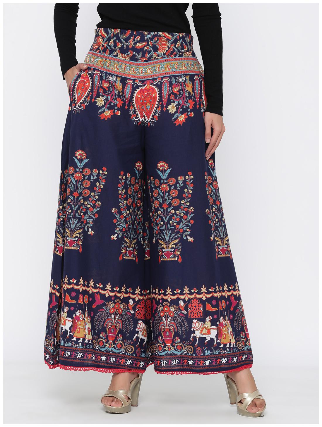 

Juniper Navy Blue Floral Flared Palazzo