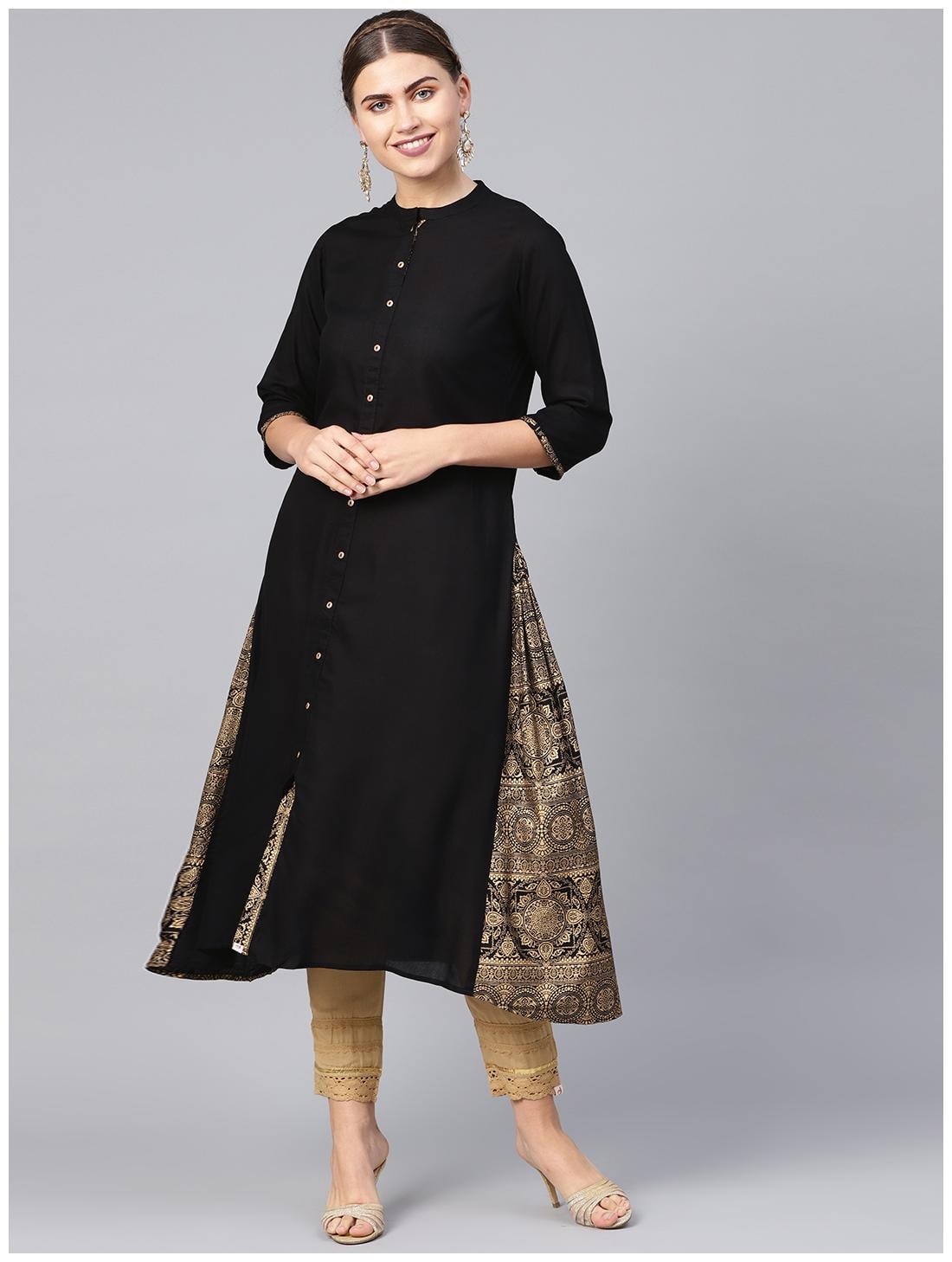 

Juniper Women Black Ethnic Motifs Assymetrical Kurta