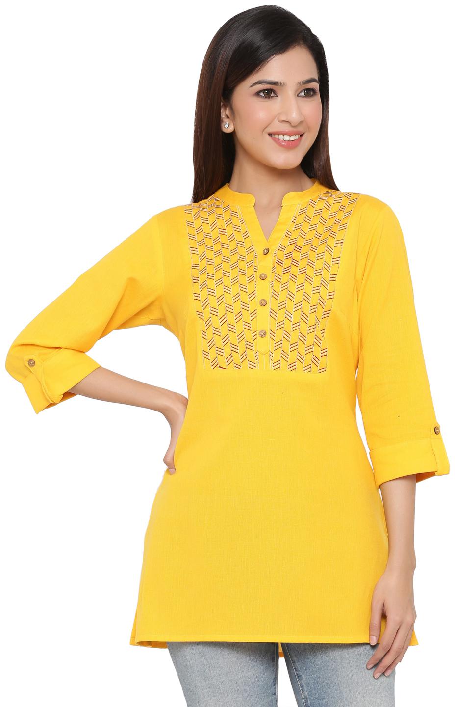 

Juniper Women Mustard Embroidered Straight Kurti