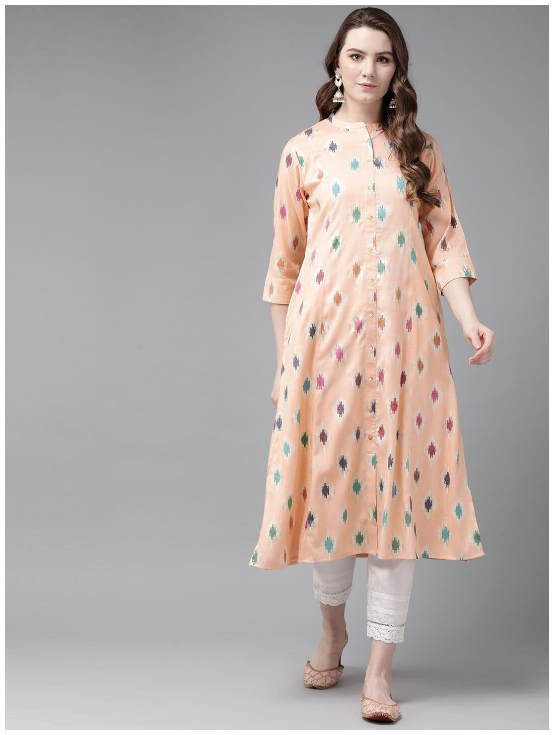 

Juniper Women Rayon Printed Peach Kurta