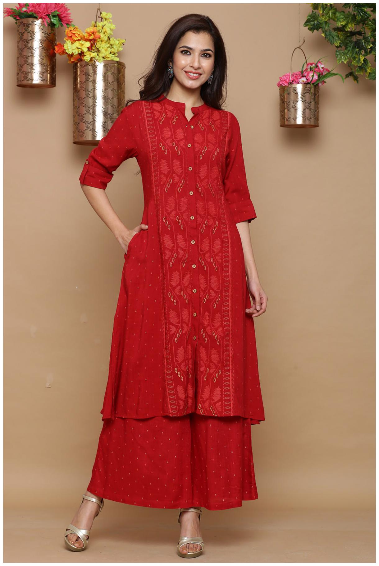 

Juniper Women Viscose Rayon Kurta Palazzo Set (Red)