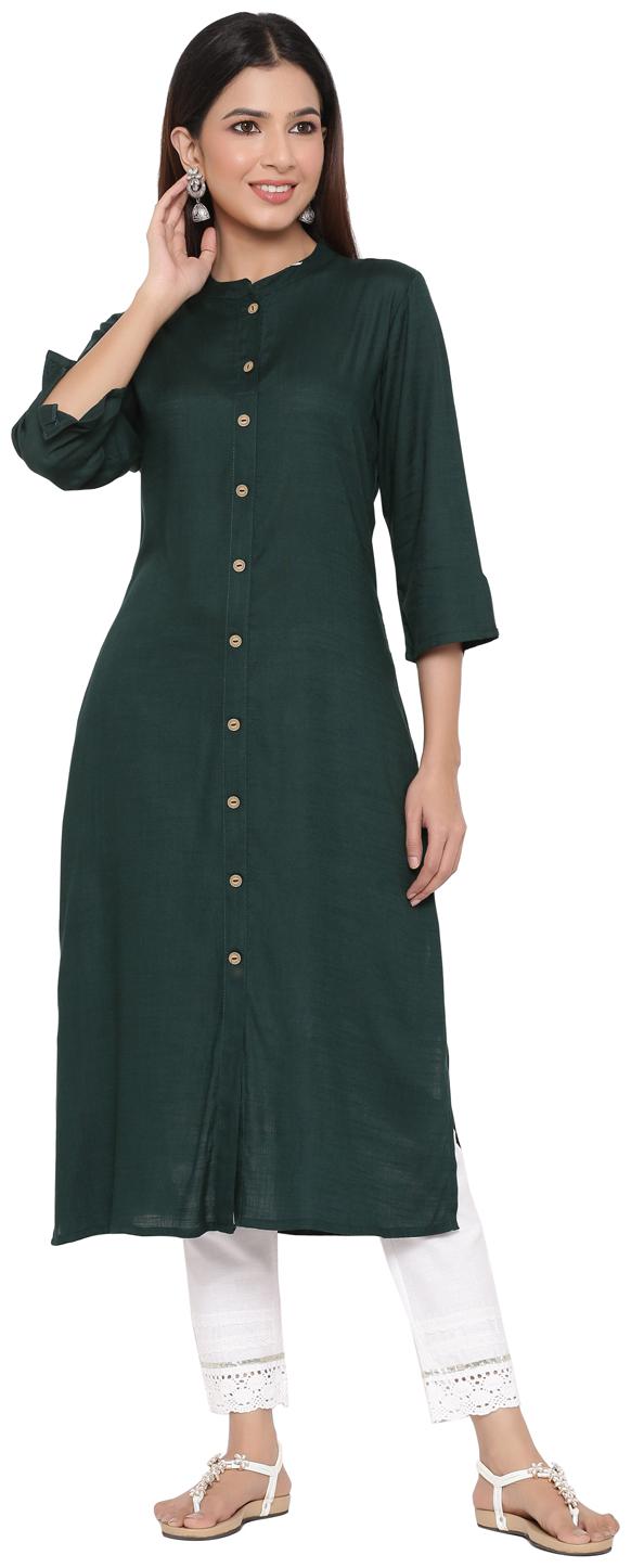 

Juniper Women Viscose Rayon Solid Green Kurta
