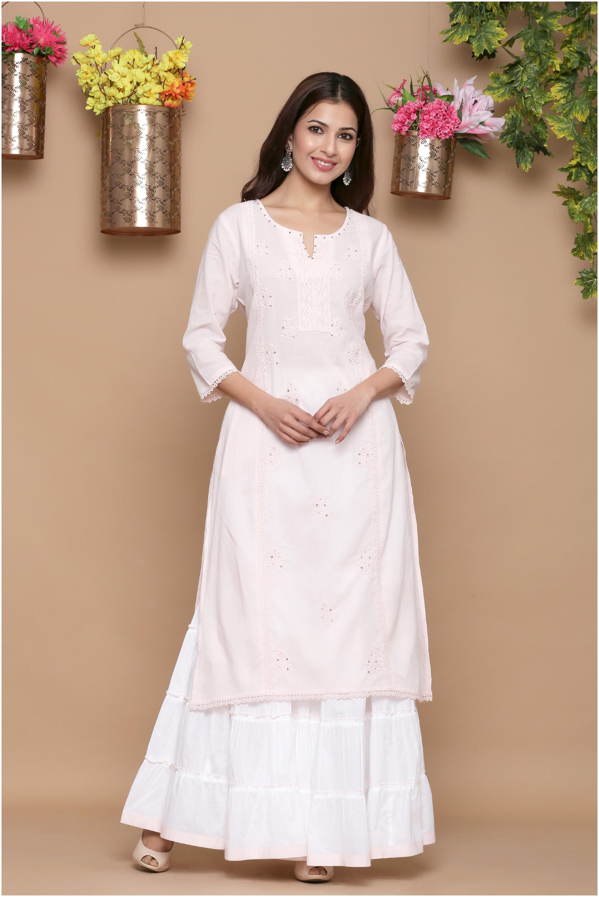 

Juniper Women Cambric Kurta With Sharara (Pink)