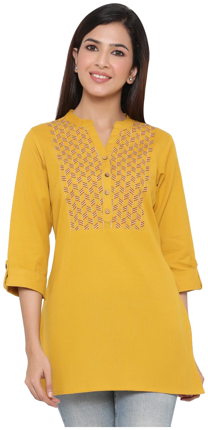 

Juniper Women Mustard Embroidered Straight Kurti