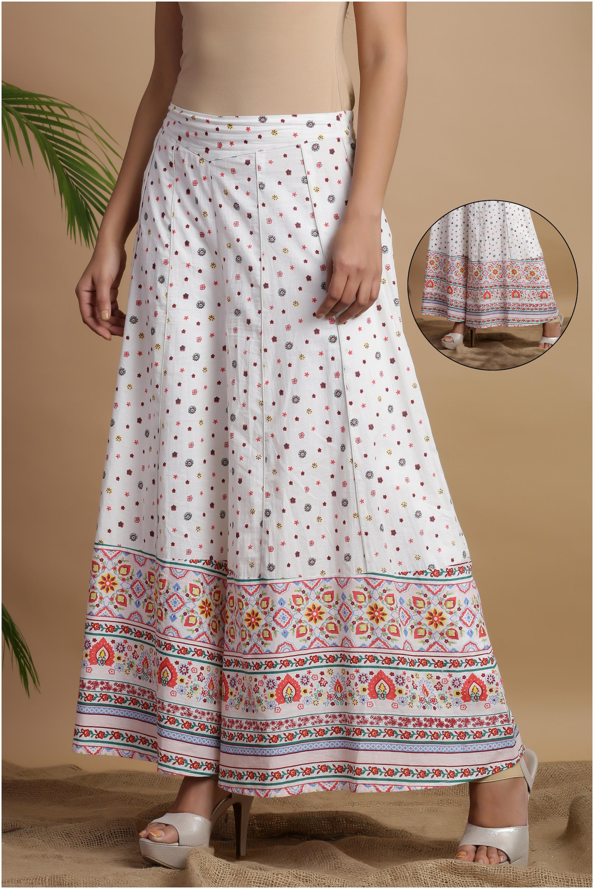 

Juniper White Printed Flared Palazzo